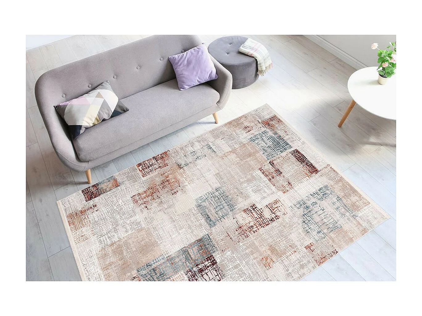Tapis Vintage à Franges "Akropolis IV" Gris & Rose 120 x 180 cm