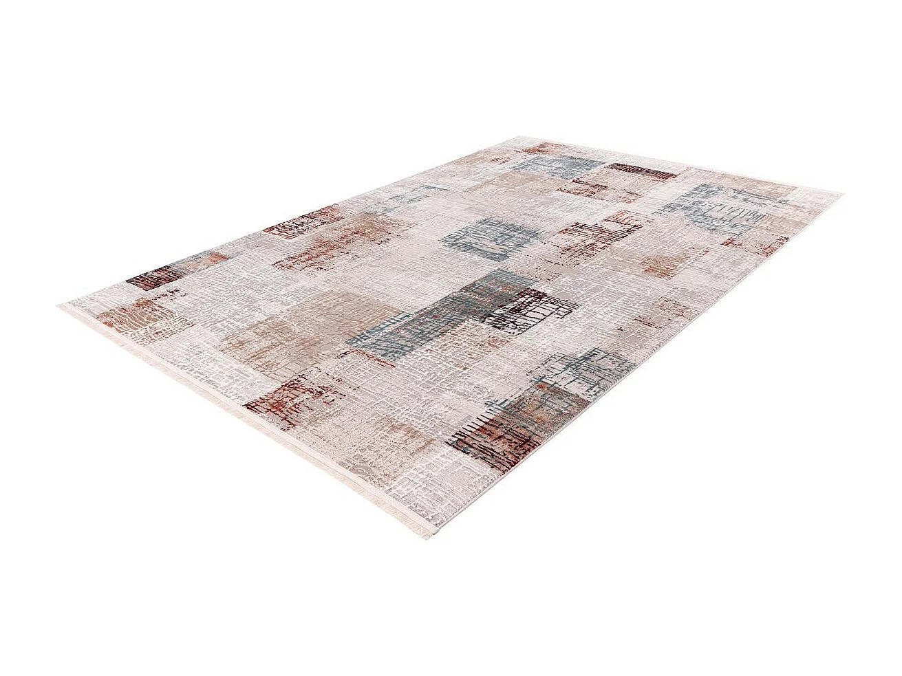 Tapis Vintage à Franges "Akropolis IV" Gris & Rose 120 x 180 cm