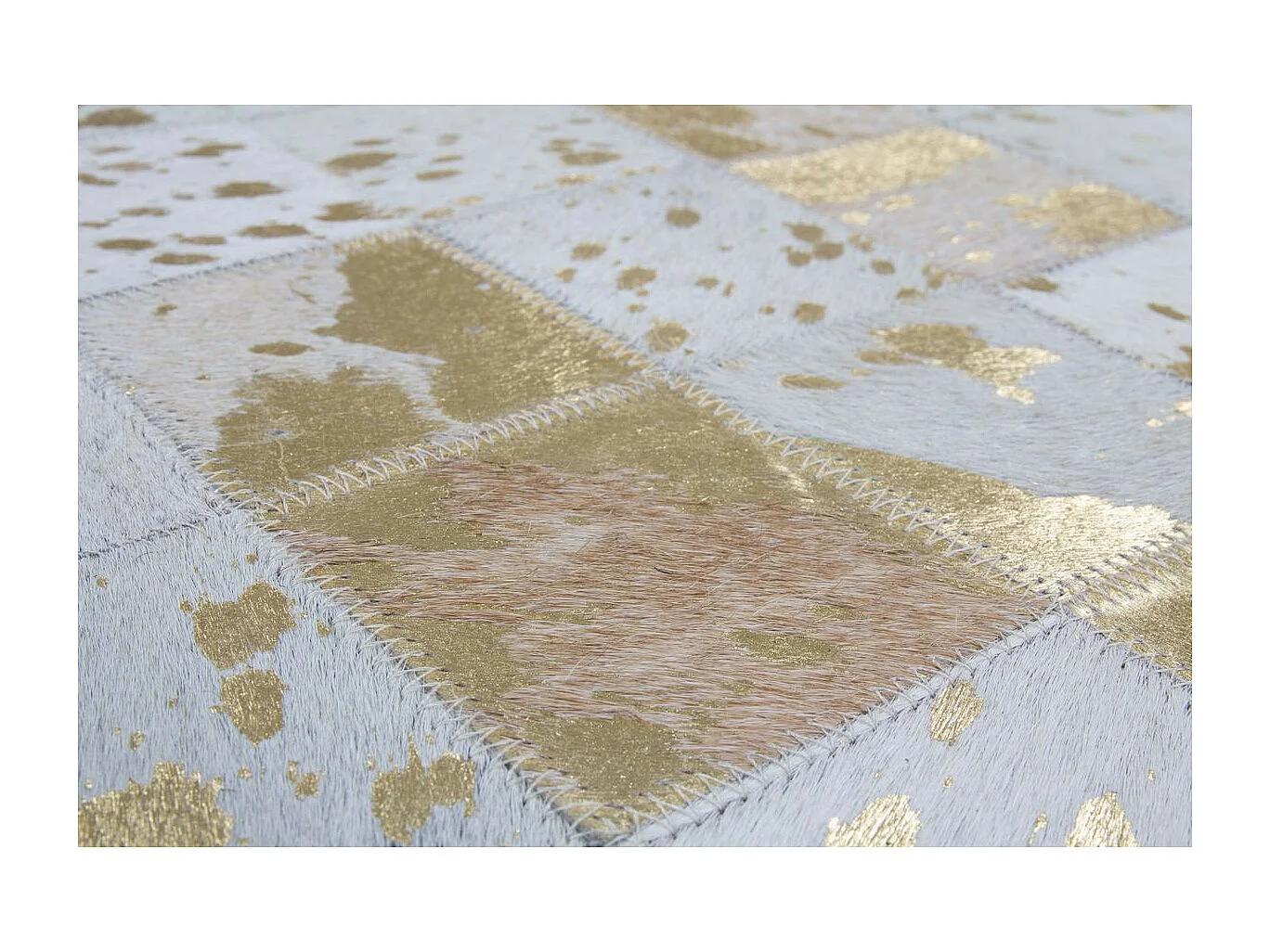 Tapis en Cuir Effet Mosaïque "Lavish" Ivoire & Or 80 x 150 cm