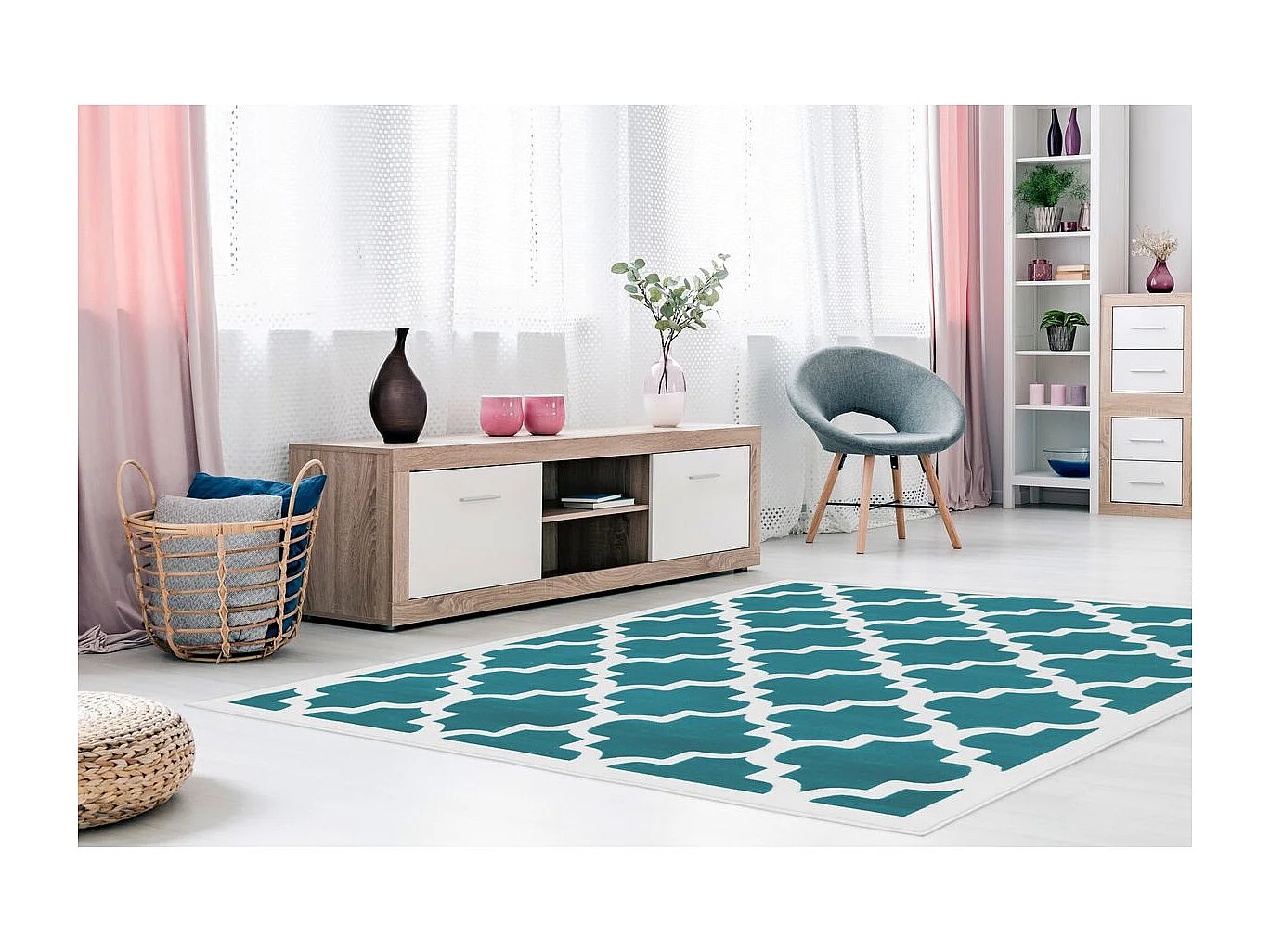 Tapis Vintage à Poils Courts "Manolya" Turquoise 80 x 150 cm