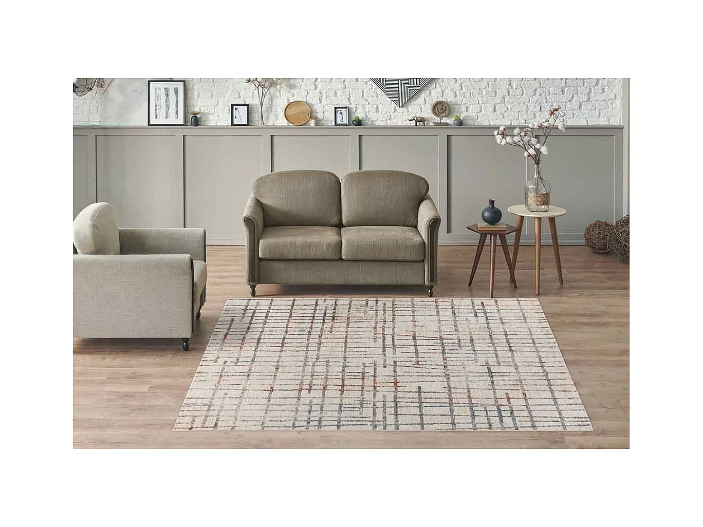 Tapis Tissé Imprimé Géométrique "Jaka" Crème 120 x 170 cm