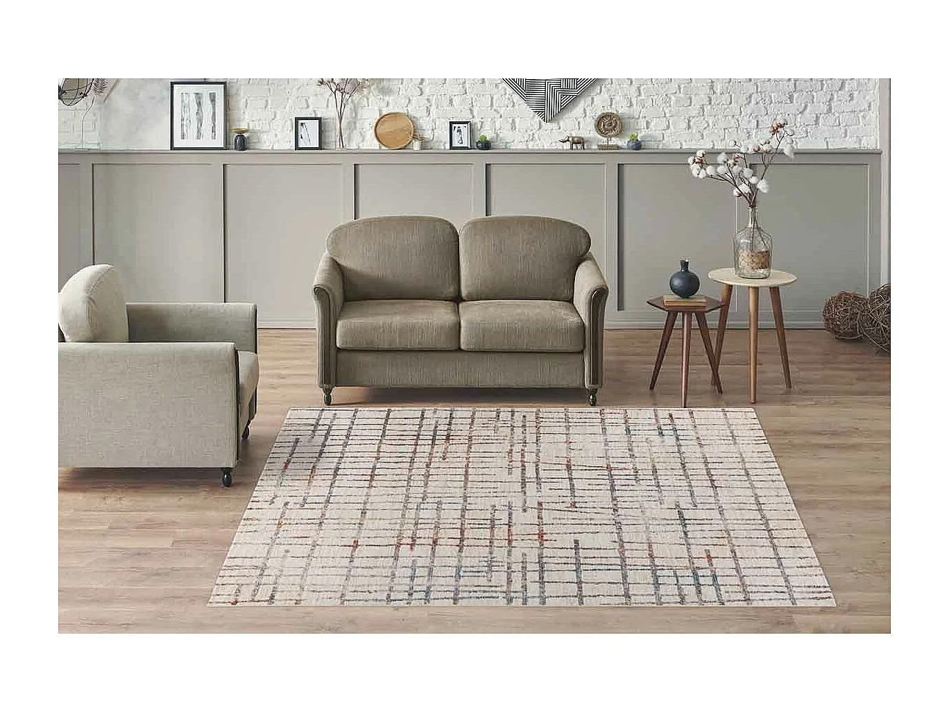 Tapis Tissé Imprimé Géométrique "Jaka" Crème 120 x 170 cm