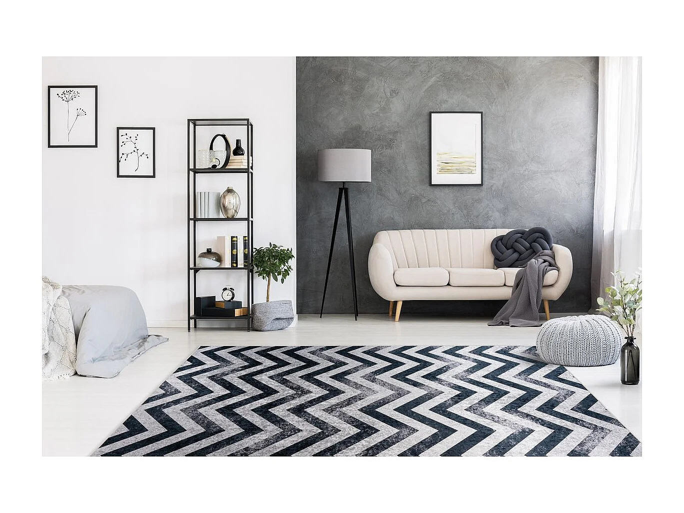 Tapis Imprimé à Poils Courts "Sally" Noir & Gris 80 x 150 cm