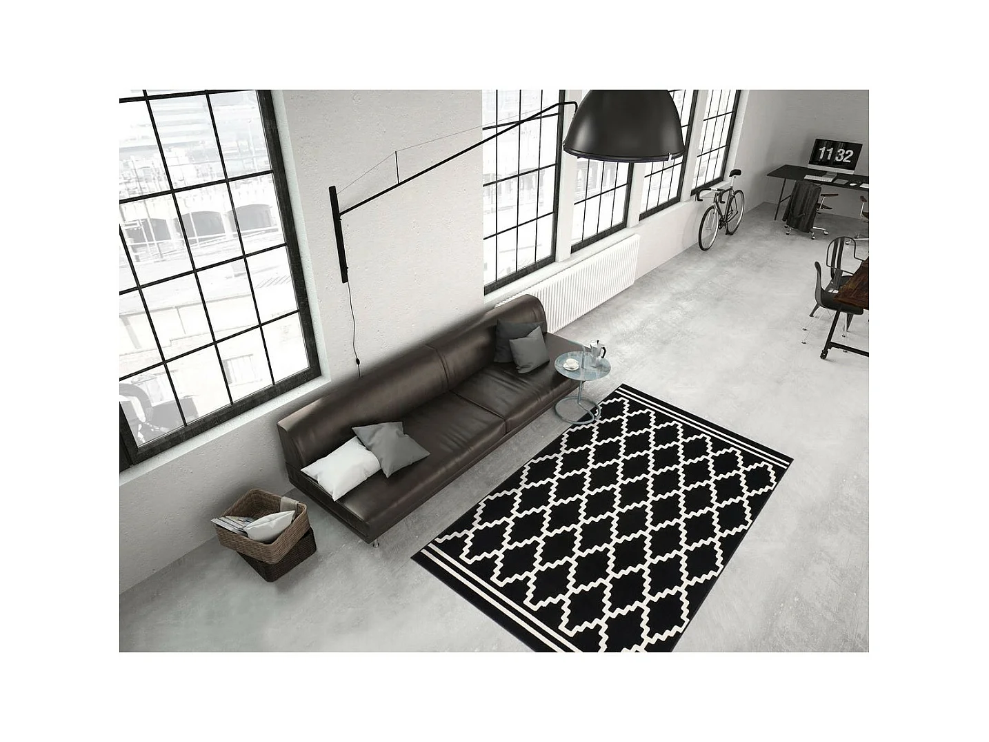 Tapis Imprimé Losange à Poils Courts "Lina" Noir 200 x 290 cm