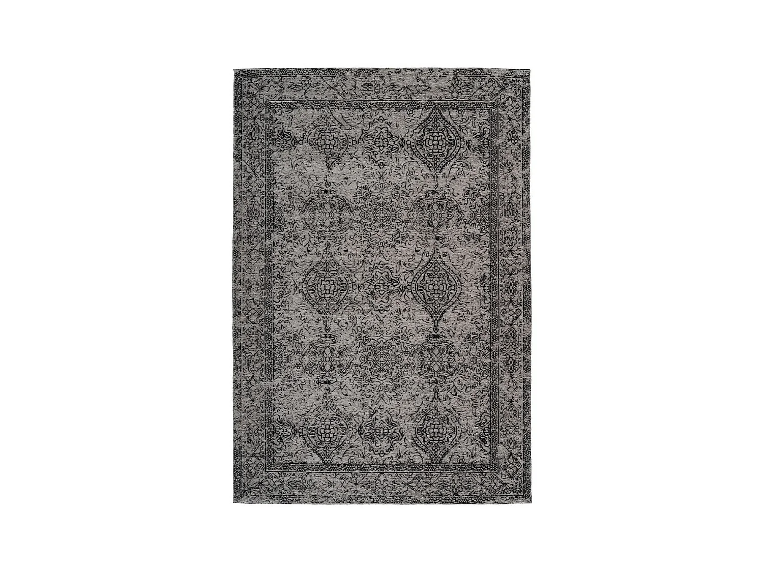 Tapis Vintage à Poils Courts "Iglesia" Gris & Noir 80 x 150 cm