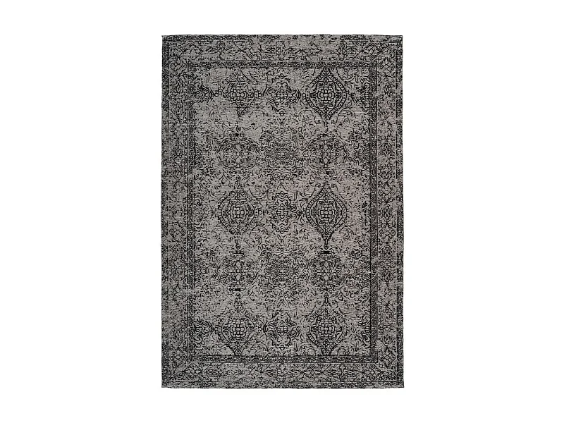 Tapis Vintage à Poils Courts "Iglesia" Gris & Noir 80 x 150 cm