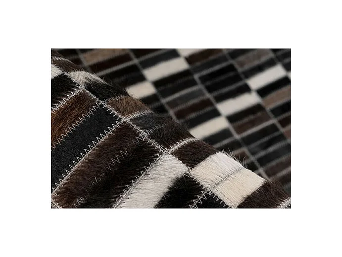 Tapis Fait Main en Cuir "Lavin" Noir & Blanc 80 x 150 cm