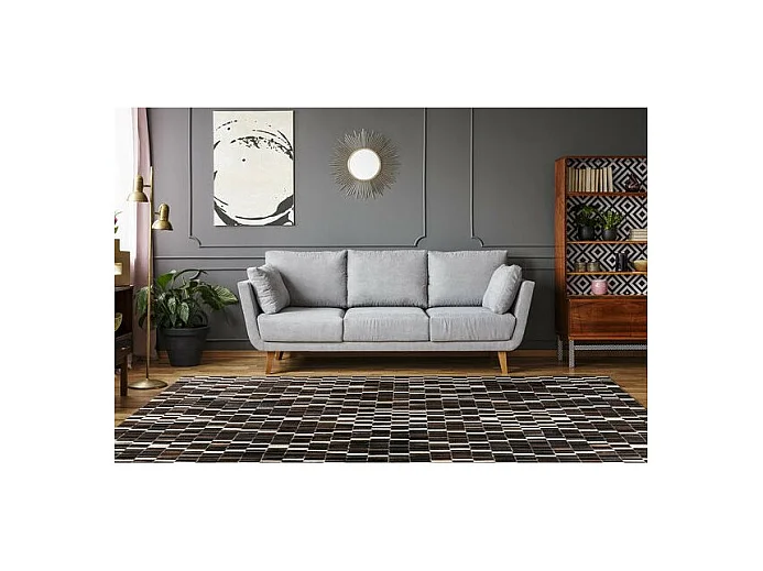 Tapis Fait Main en Cuir "Lavin" Noir & Blanc 80 x 150 cm