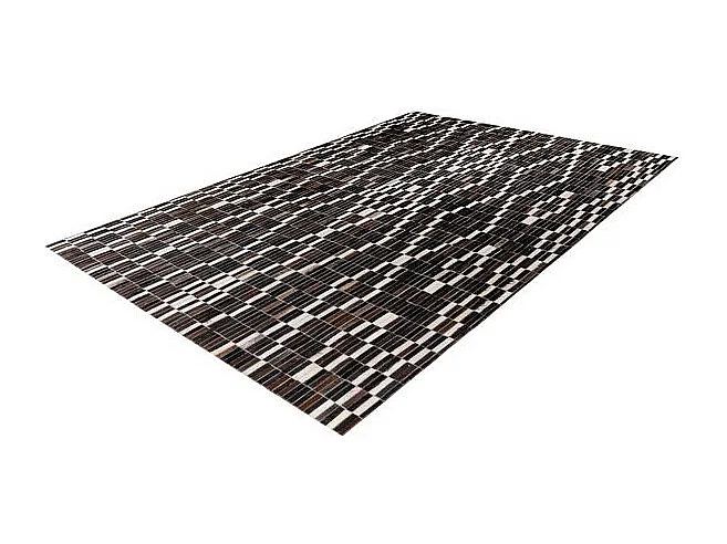 Tapis Fait Main en Cuir "Lavin" Noir & Blanc 80 x 150 cm