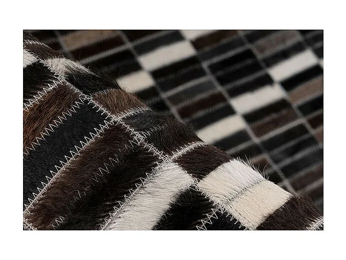 Tapis Fait Main en Cuir "Lavin" Noir & Blanc 80 x 150 cm