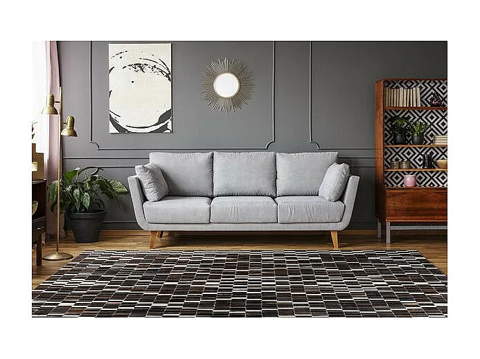 Tapis Fait Main en Cuir "Lavin" Noir & Blanc 80 x 150 cm