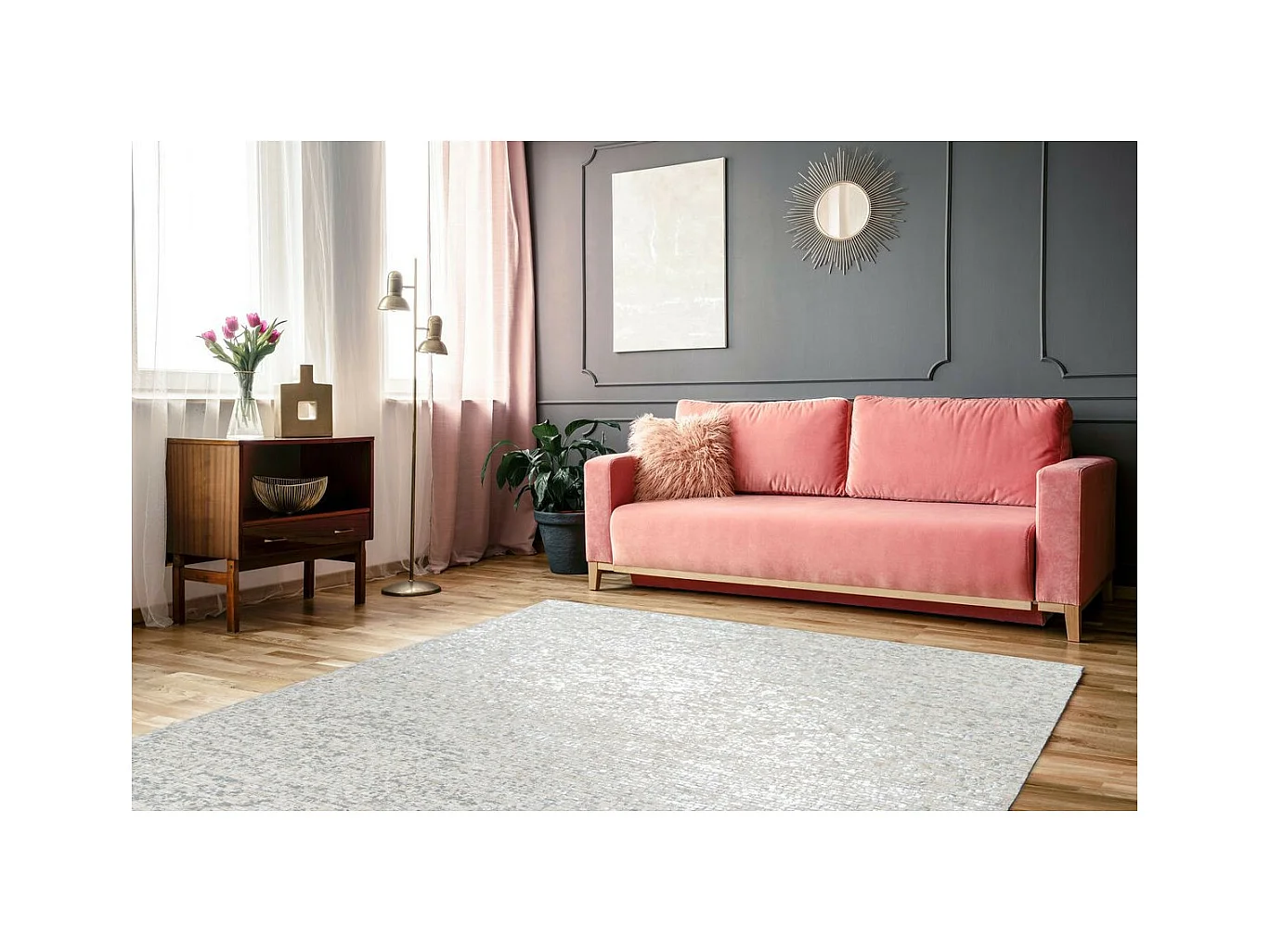 Tapis en Cuir Fait Main "Finish" Blanc & Argent 120 x 170 cm