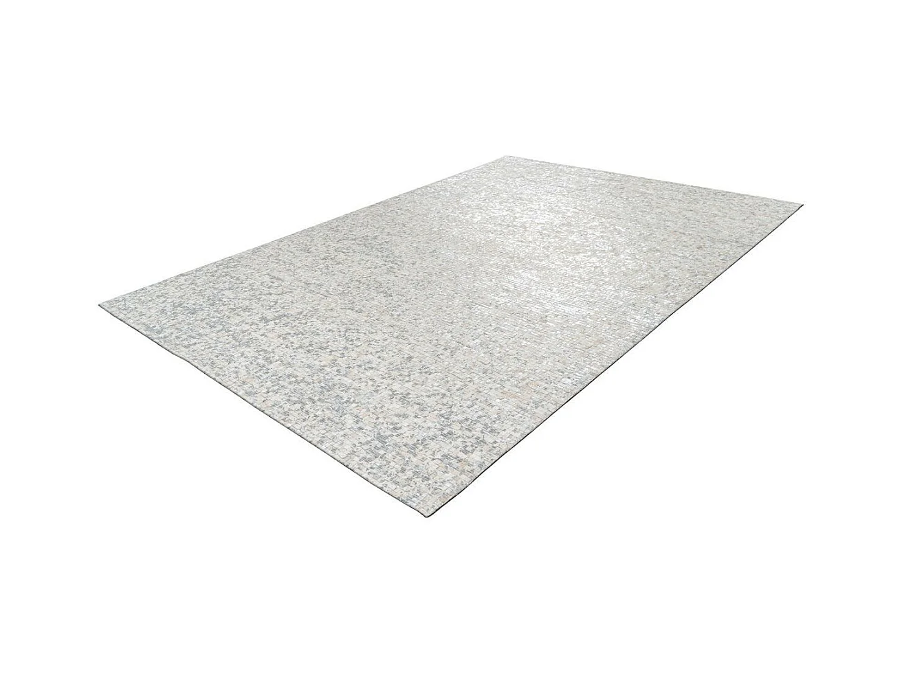 Tapis en Cuir Fait Main "Finish" Blanc & Argent 120 x 170 cm