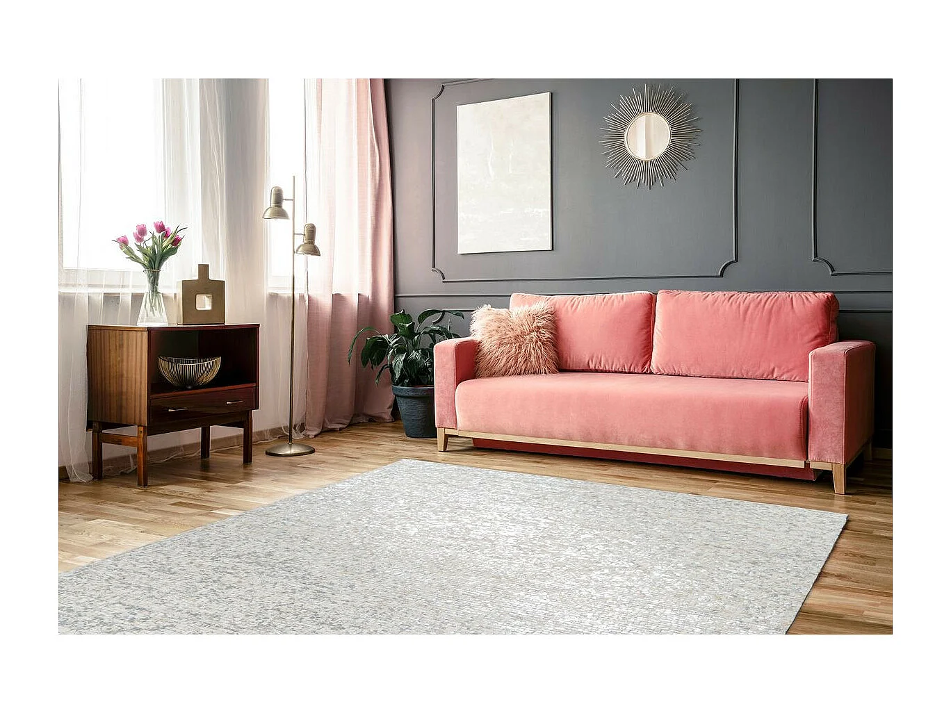 Tapis en Cuir Fait Main "Finish" Blanc & Argent 120 x 170 cm