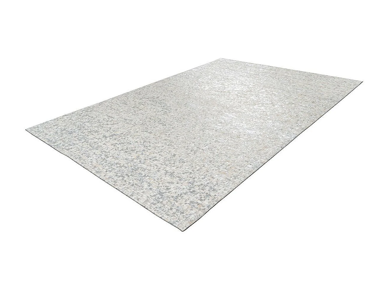 Tapis en Cuir Fait Main "Finish" Blanc & Argent 120 x 170 cm