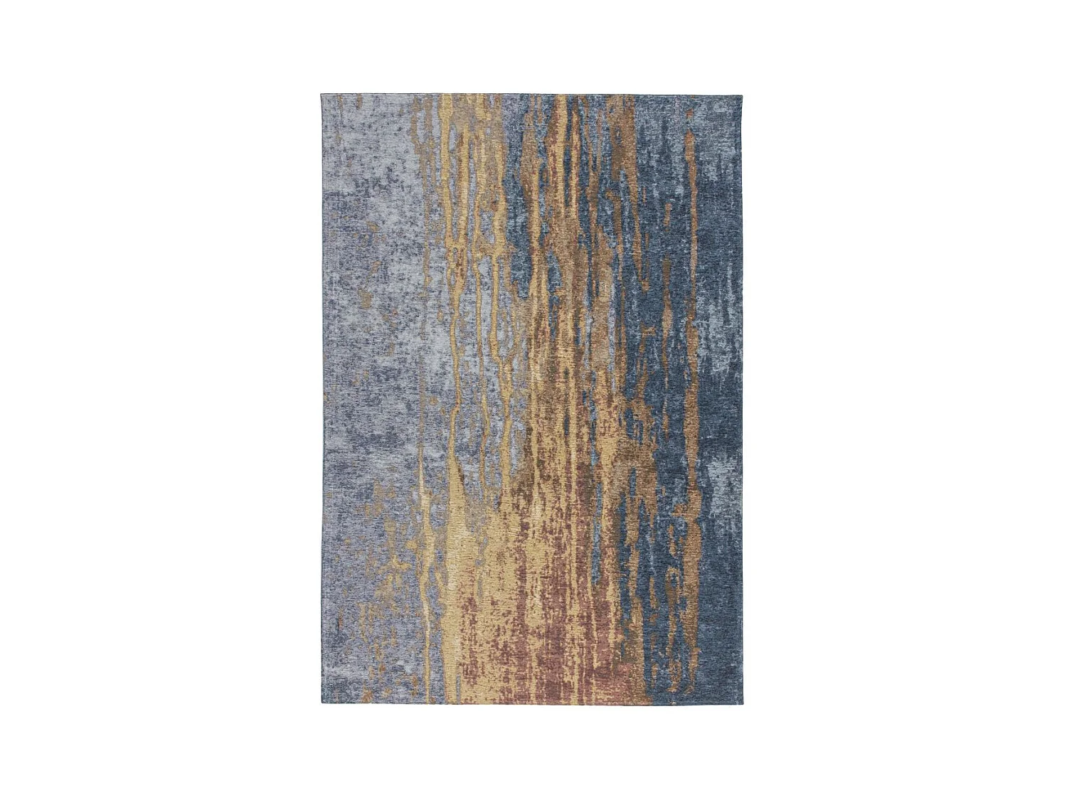 Tapis Vintage à Poils Courts "Blaze" Bleu & Beige 115 x 170 cm