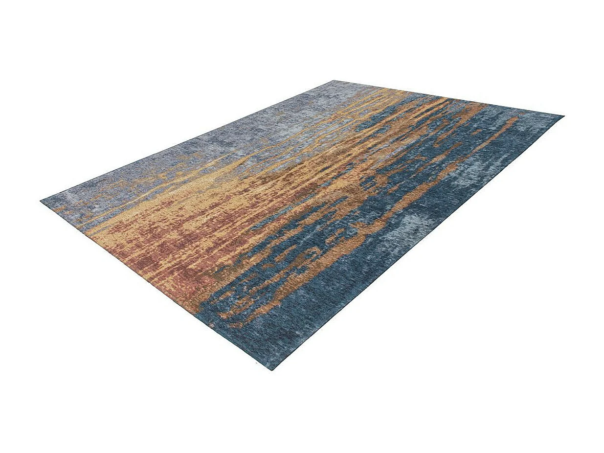 Tapis Vintage à Poils Courts "Blaze" Bleu & Beige 115 x 170 cm
