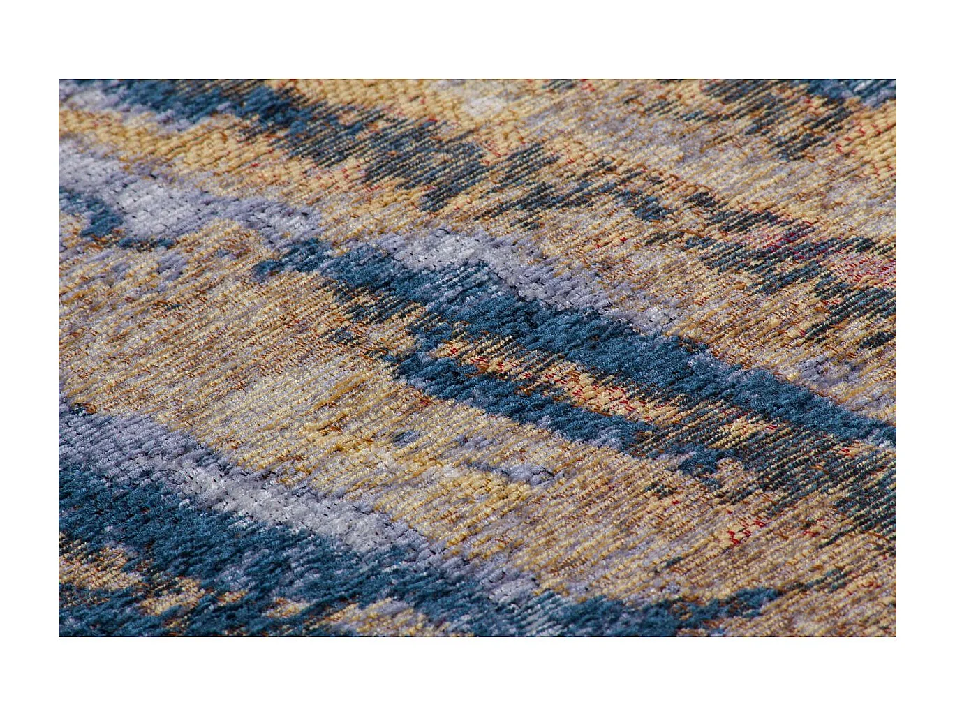 Tapis Vintage à Poils Courts "Blaze" Bleu & Beige 115 x 170 cm