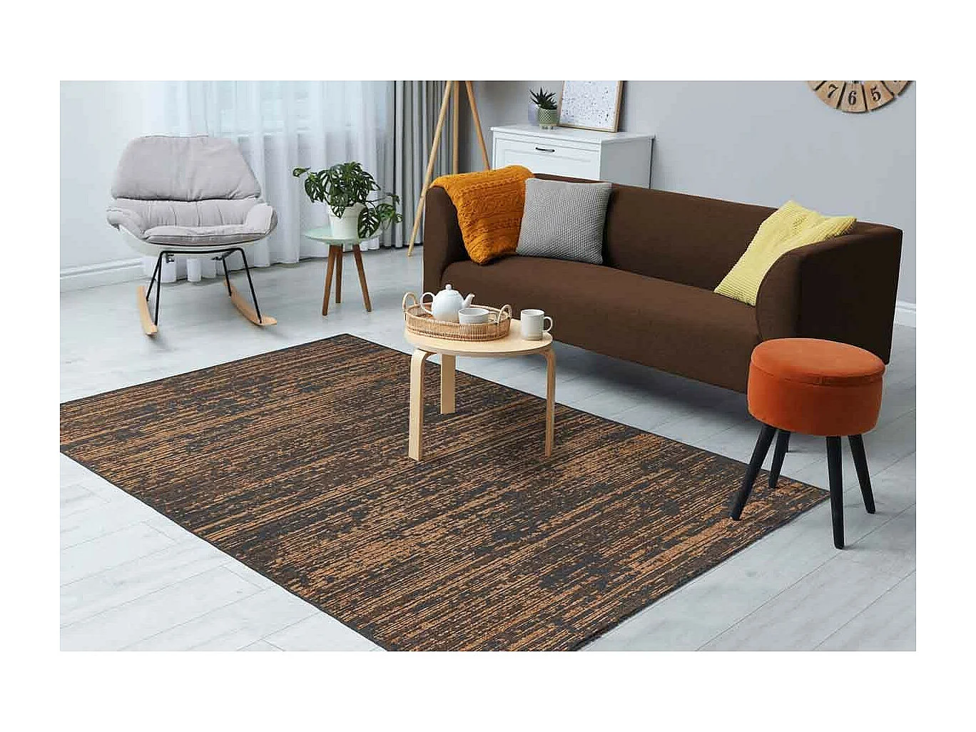 Tapis Tissé à Poils Plats Vintage "Kalevi" Marron 120 x 170 cm