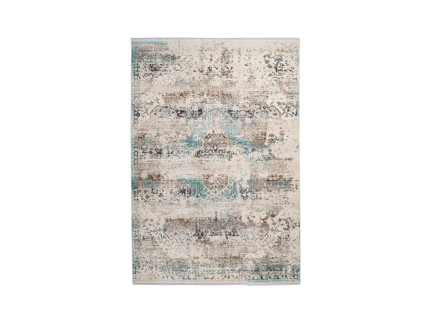 Tapis Oriental à Poils Courts "Anouk" Taupe & Turquoise 80 x 150 cm