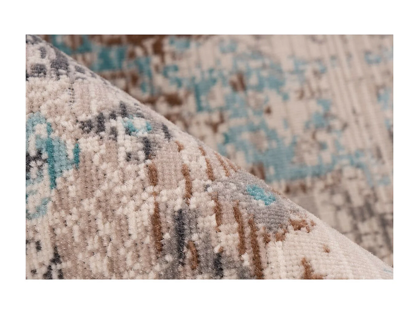 Tapis Oriental à Poils Courts "Anouk" Taupe & Turquoise 80 x 150 cm