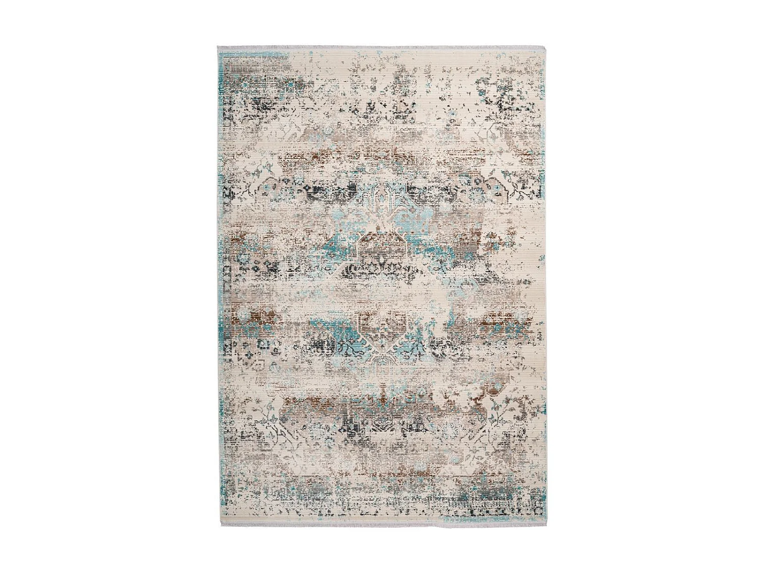 Tapis Oriental à Poils Courts "Anouk" Taupe & Turquoise 80 x 150 cm