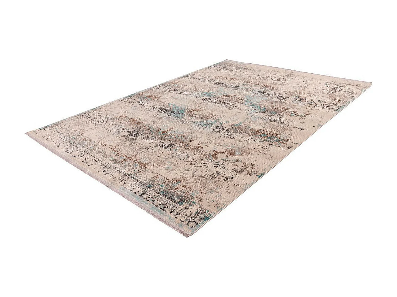 Tapis Oriental à Poils Courts "Anouk" Taupe & Turquoise 80 x 150 cm