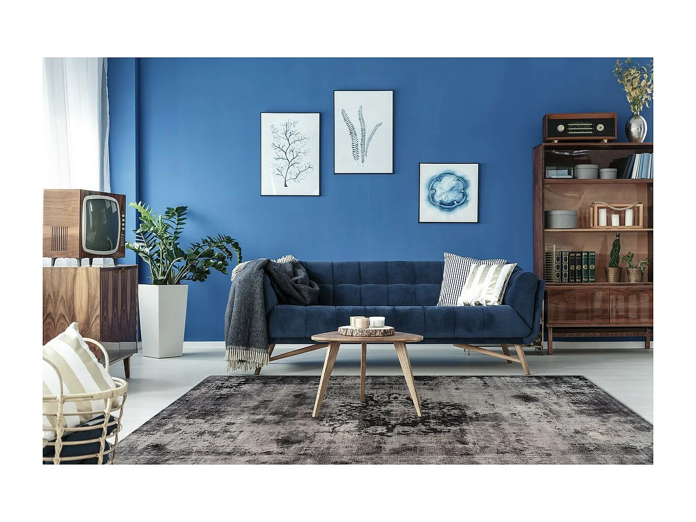 Tapis Rétro à Poils Courts "Vintage" Gris 160 x 230 cm