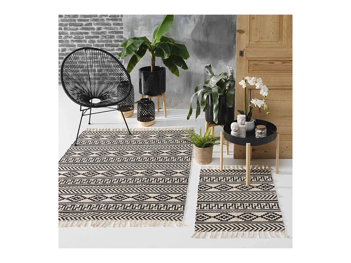 Tapis Déco à Franges "Manille" 120x170cm Noir