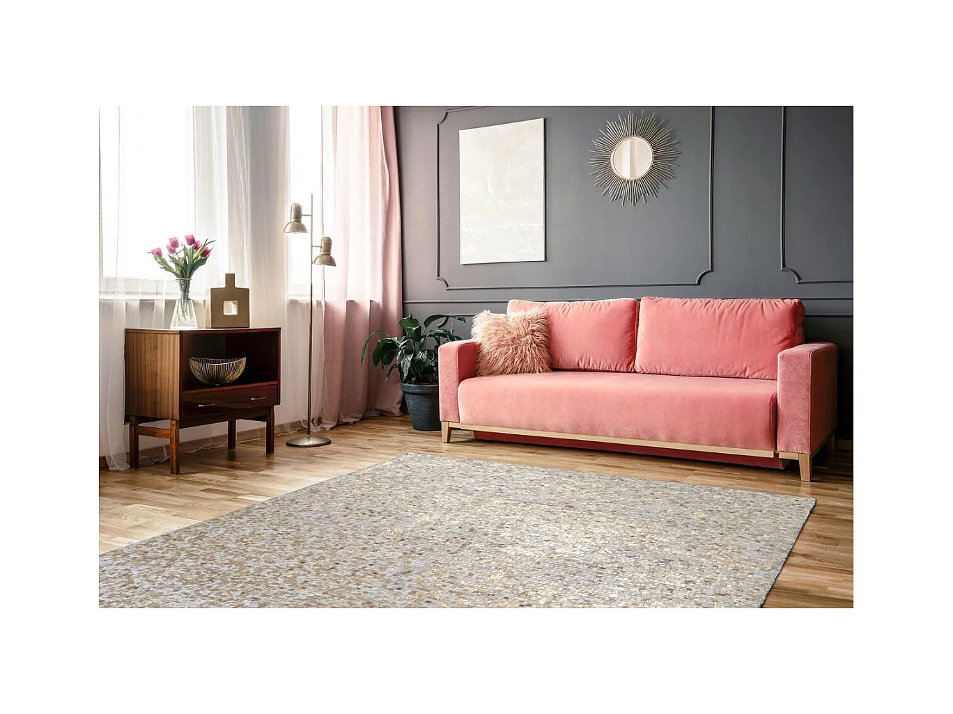 Tapis en Cuir Fait Main "Finish" Beige & Or 200 x 290 cm