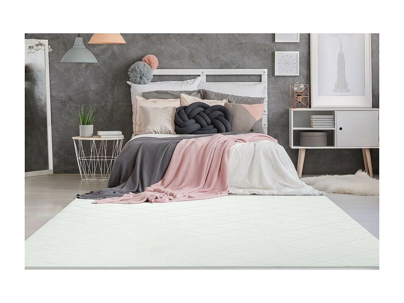 Tapis Shaggy Géométrique "Vivica" Blanc 80 x 150 cm