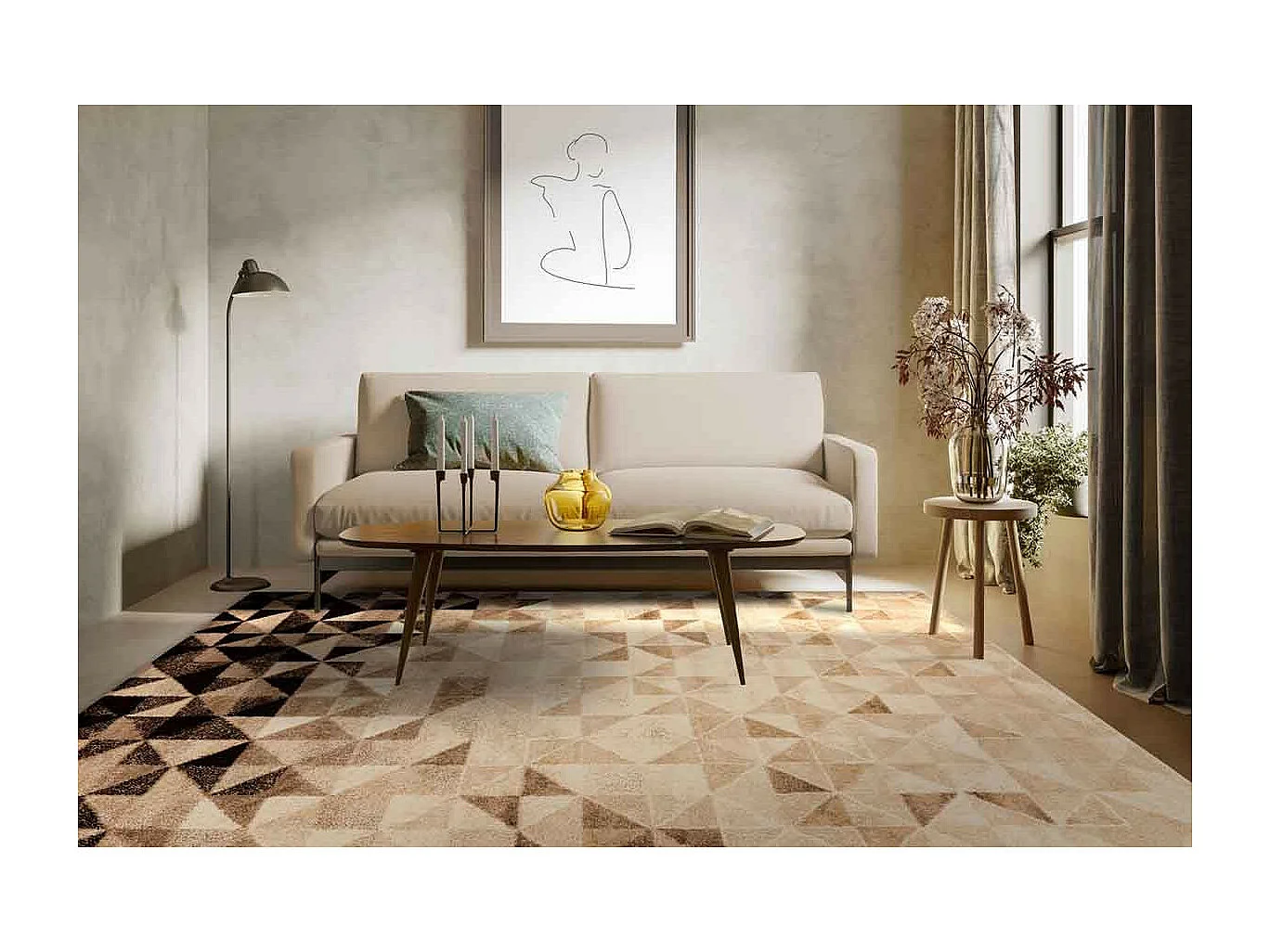 Tapis Tissé à Poils Ras "Naila" Crème & Marron 200 x 290 cm