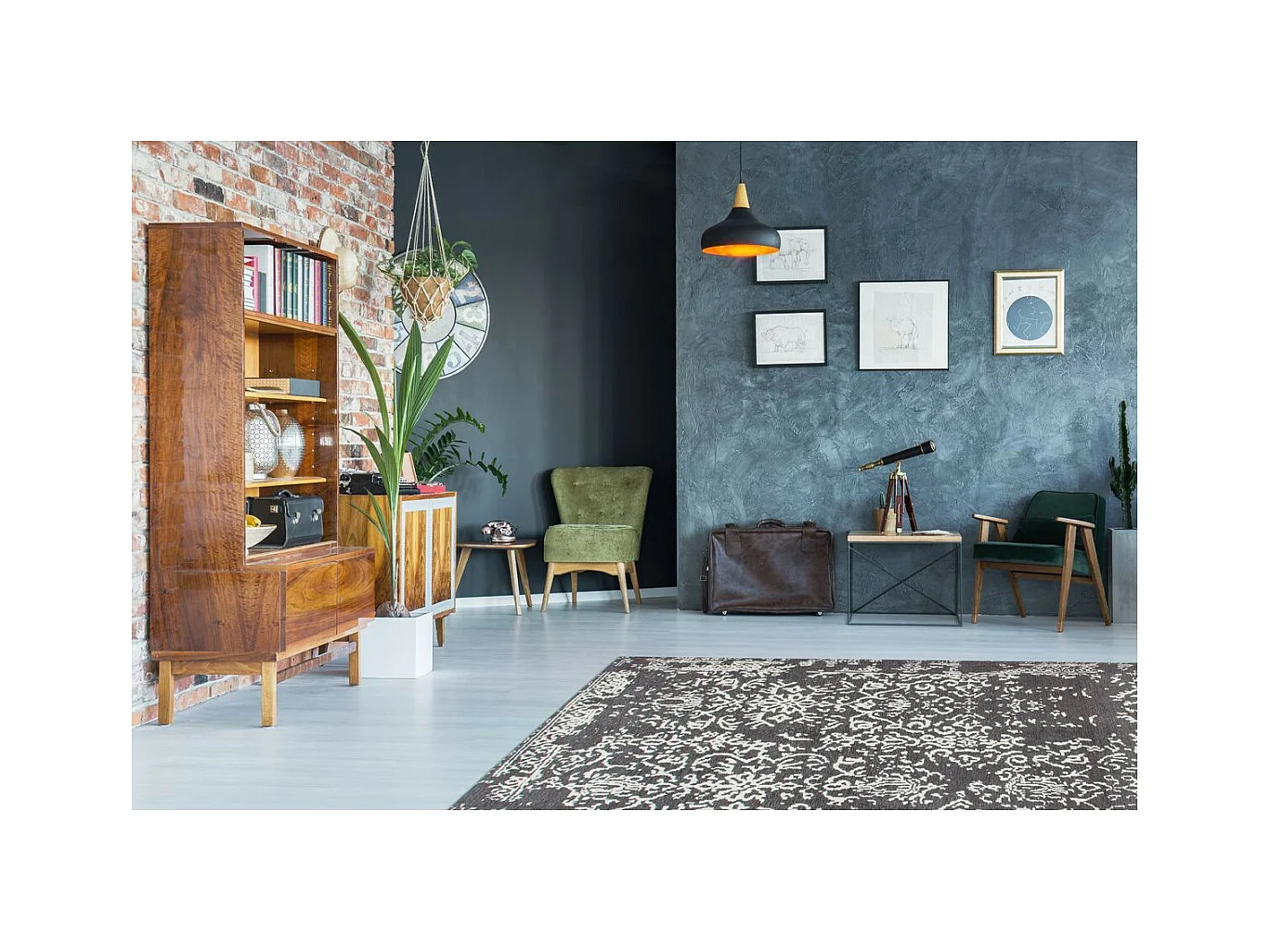 Tapis Jacquard Vintage "River" Gris & Anthracite 200 x 280 cm