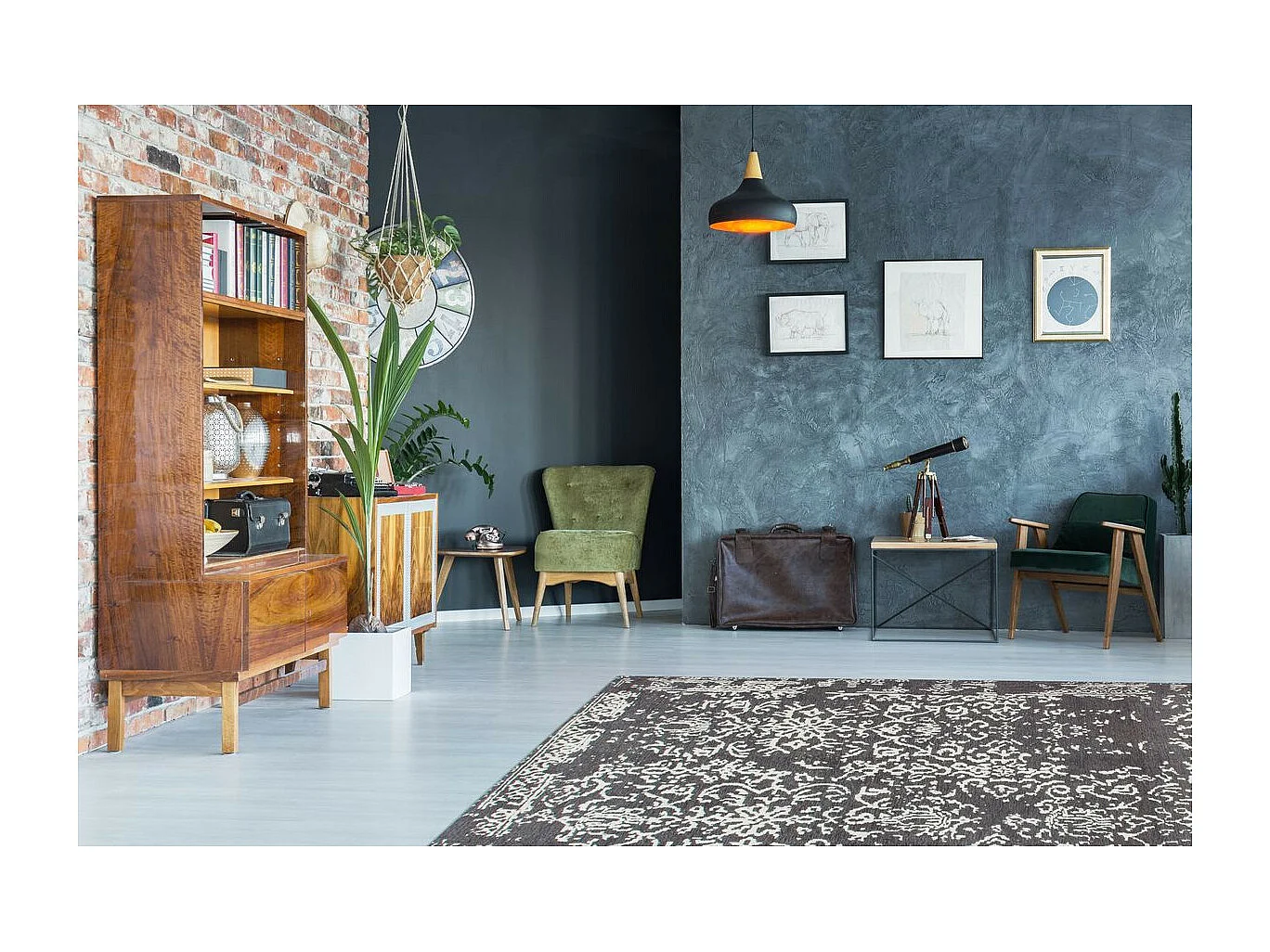 Tapis Jacquard Vintage "River" Gris & Anthracite 200 x 280 cm