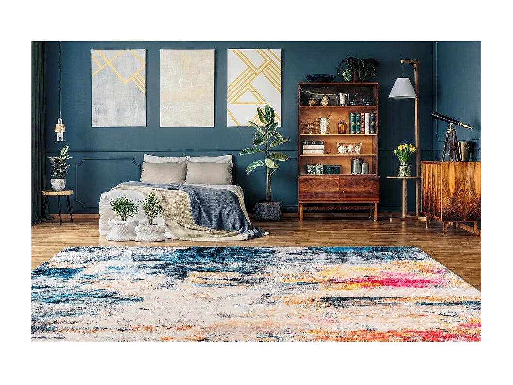 Tapis Tissé Rétro à Poils Courts "Saphira" Multicolore 120 x 170 cm