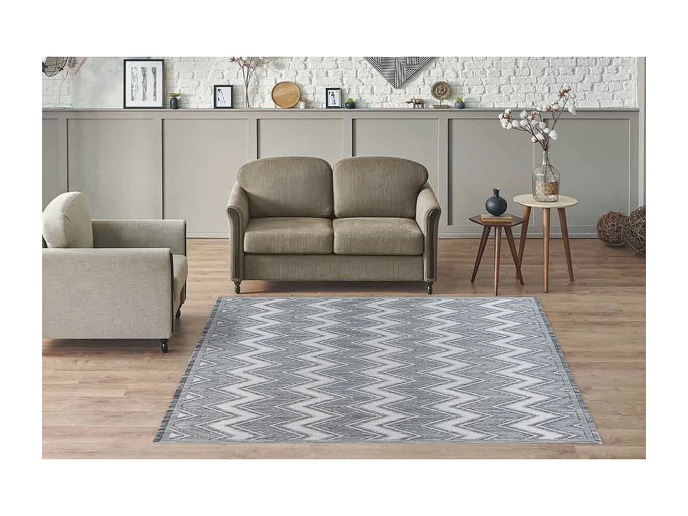 Tapis Tissé Ethnique à Poils Courts "Sarai" Gris 120 x 170 cm