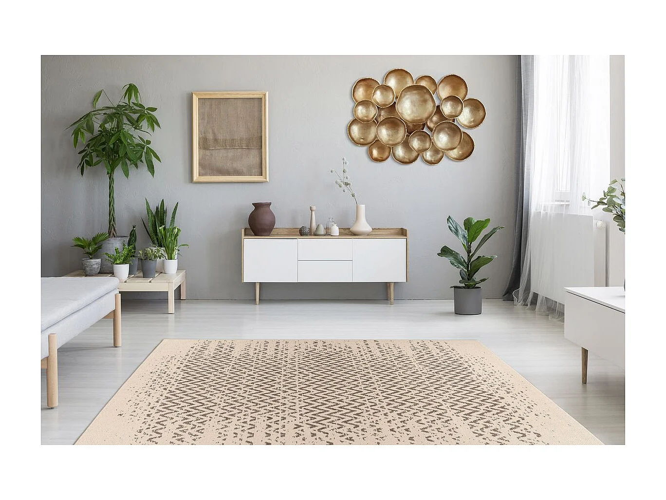 Tapis Tissé à Poils Plats "Splash" Crème 80 x 150 cm