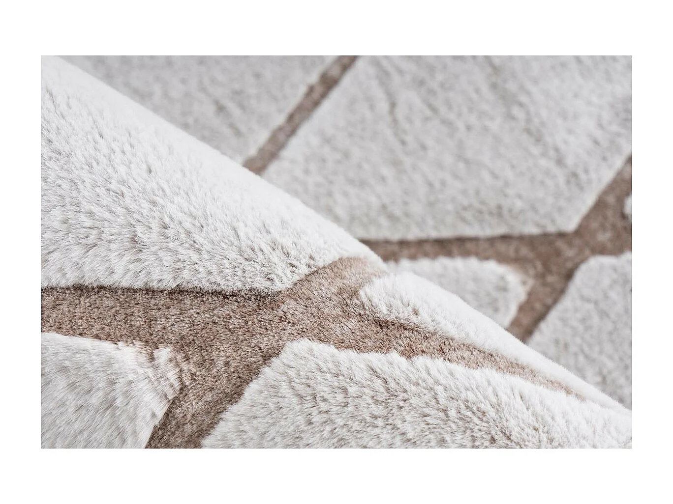 Tapis Shaggy Géométrique "Vivica" Blanc & Taupe 80 x 250 cm