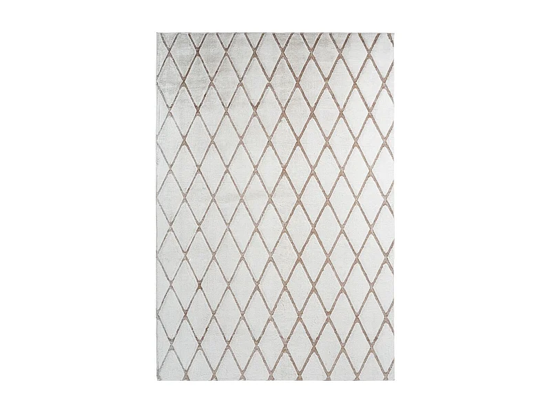 Tapis Shaggy Géométrique "Vivica" Blanc & Taupe 80 x 250 cm