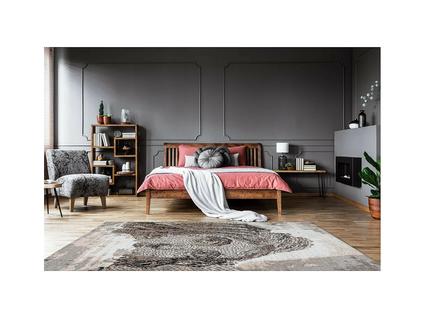 Tapis Vintage à Poils Courts "Iglesia" Taupe 80 x 150 cm