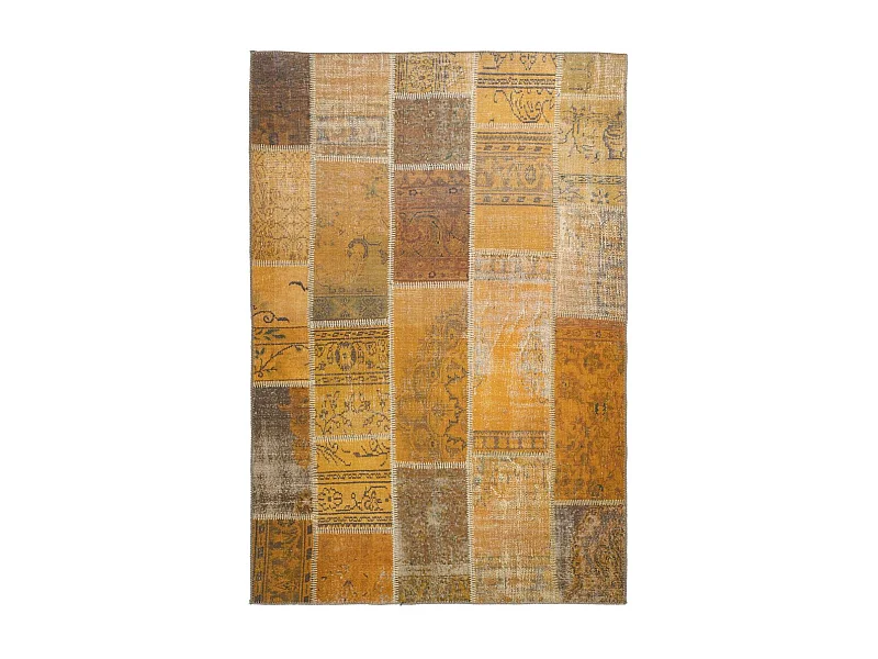 Tapis Tissé Imprimé Patchwork "Fayo" Or 110 x 180 cm