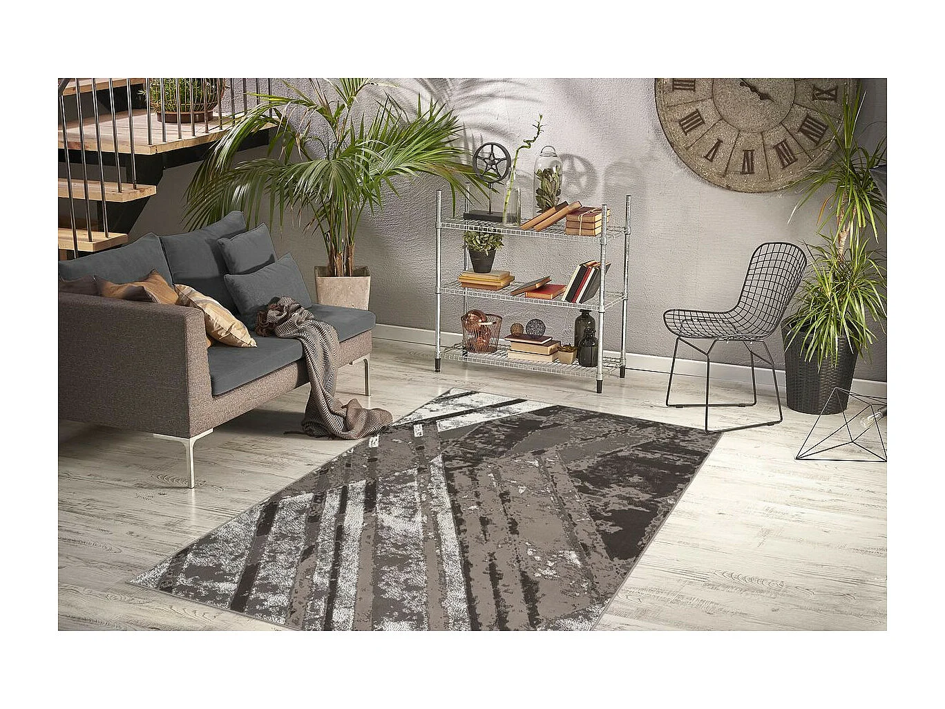 Tapis Vintage à Poils Courts "Esperanto IV" Gris & Crème 80 x 150 cm