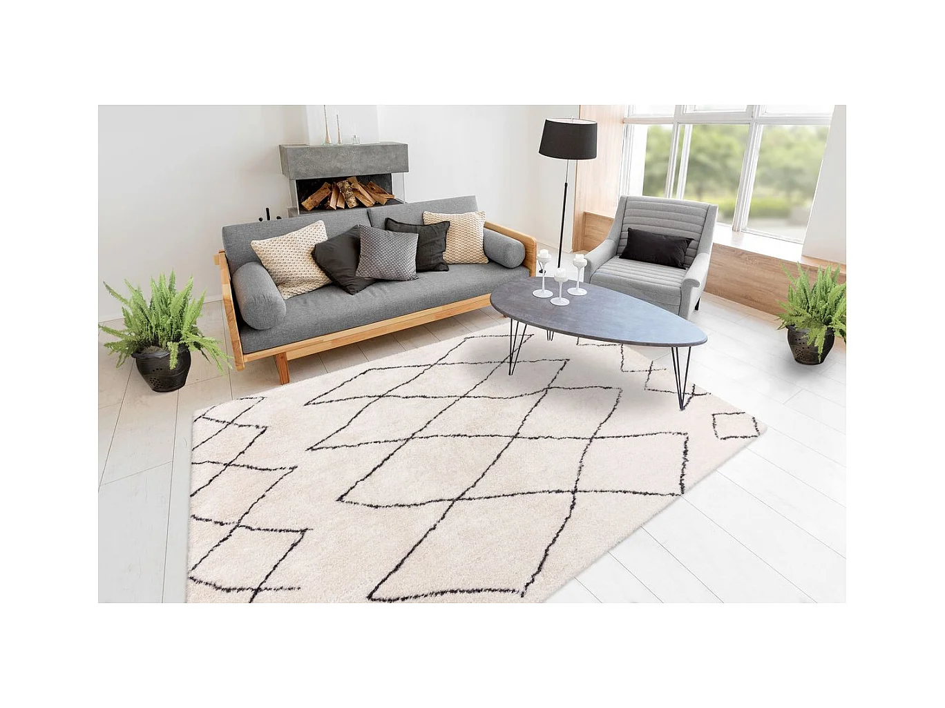 Tapis Motif Géométrique "Orlando" Ivoire 200 x 290 cm