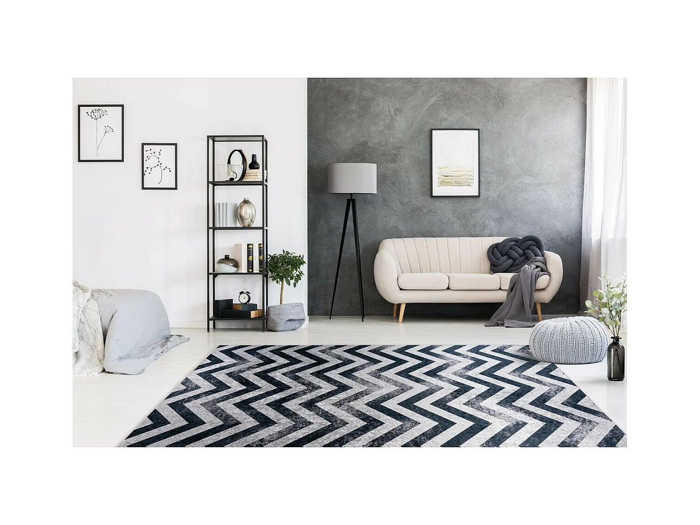 Tapis Imprimé à Poils Courts "Sally" Noir & Gris 160 x 230 cm