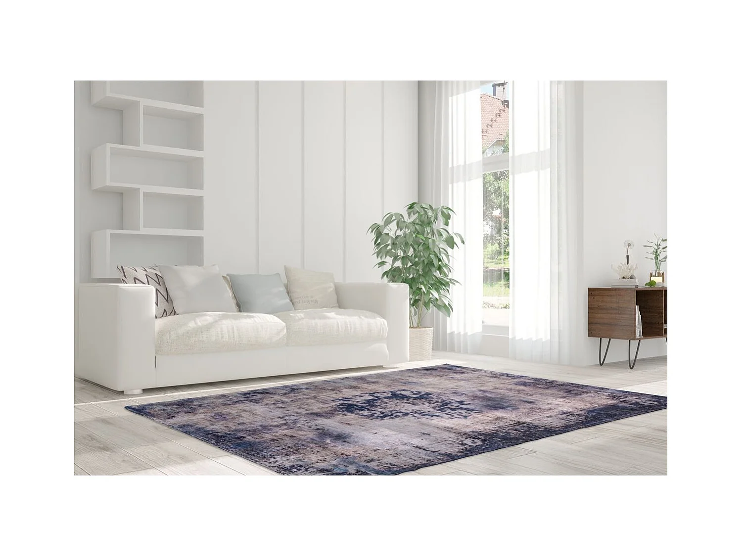 Tapis Rétro à Poils Courts "Vintage" Bleu 160 x 230 cm