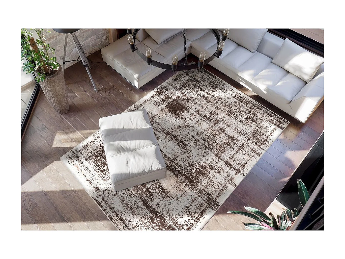 Tapis Vintage à Poils Courts "Ariya" Taupe & Marron 80 x 150 cm