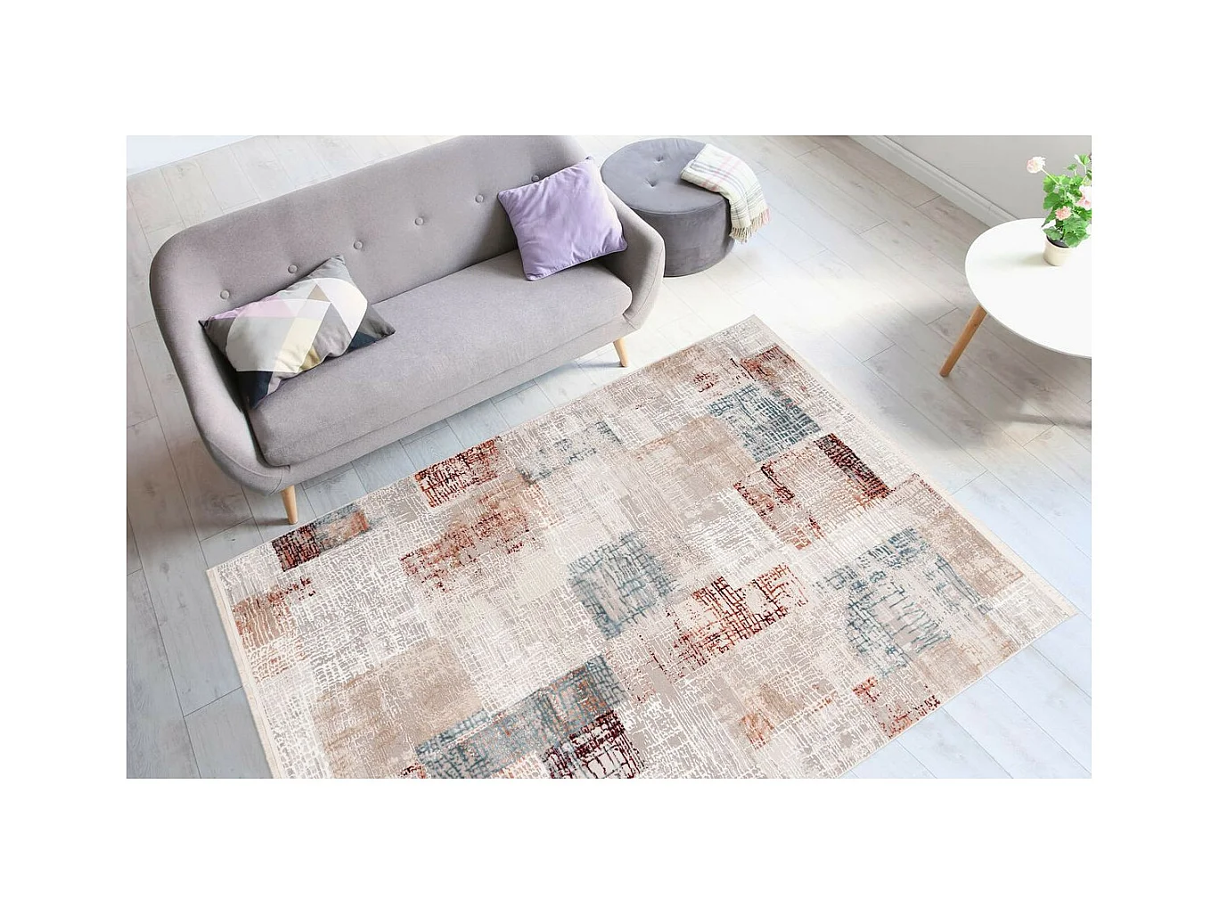 Tapis Vintage à Franges "Akropolis IV" Gris & Rose 160 x 230 cm