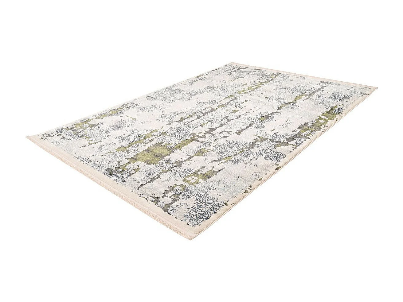 Tapis Imprimé Rétro Délavé "Palace" Gris & Vert 160 x 230 cm