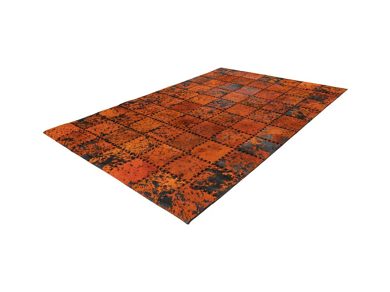 Tapis Patchwork en Cuir Fait Main "Voila" Orange 200 x 290 cm
