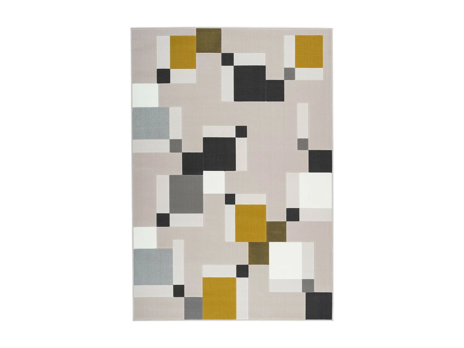 Tapis Géométrique à Poils Courts "Esperanto II" Crème & Vert 200 x 290 cm